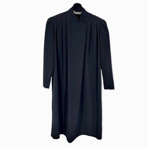 Vintage 90s Kenar Black High Neck Pintuck Pleated Dress Medium